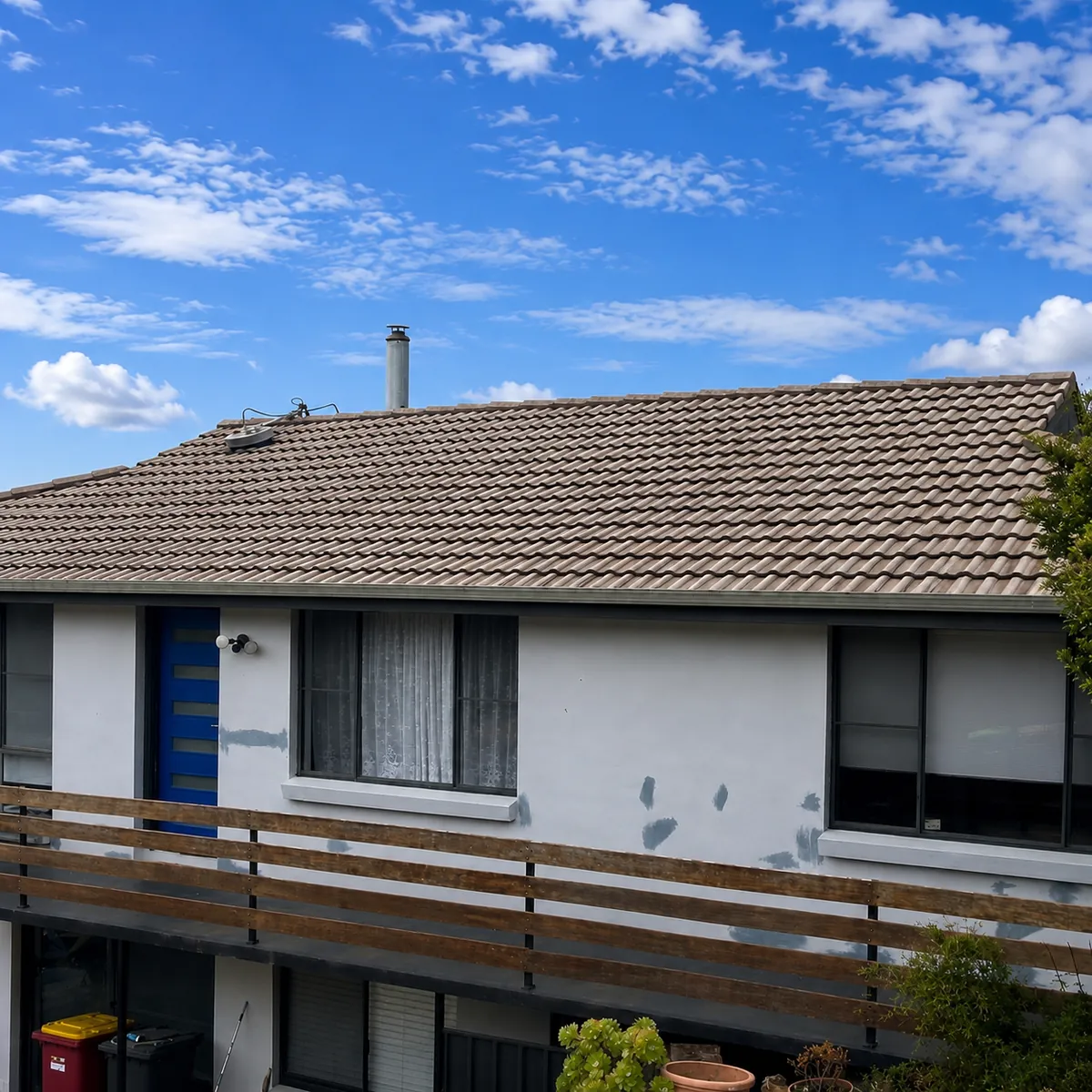 Tile roof after high-pressure clean and prep